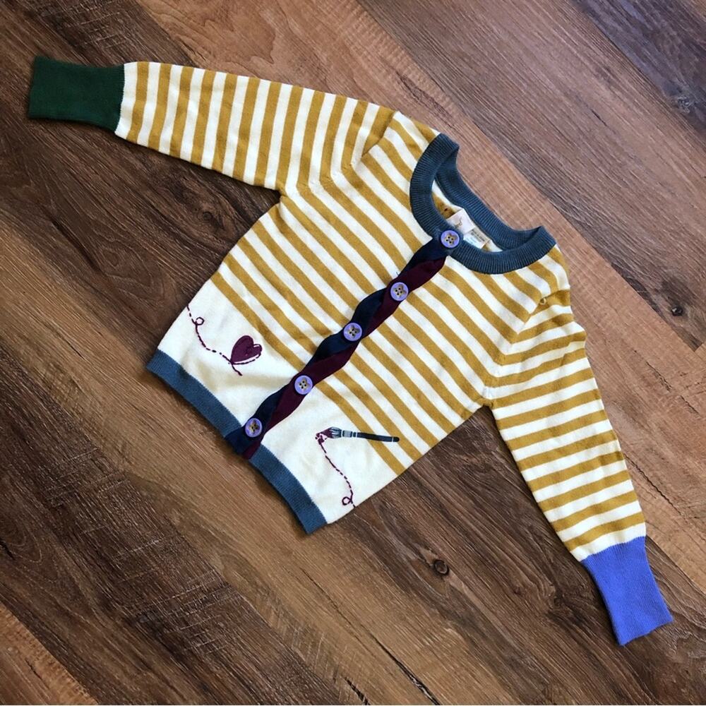 Matilda Jane Baby Old Gold Cardigan Sweater Yellow White Stripes Heart 12 Months